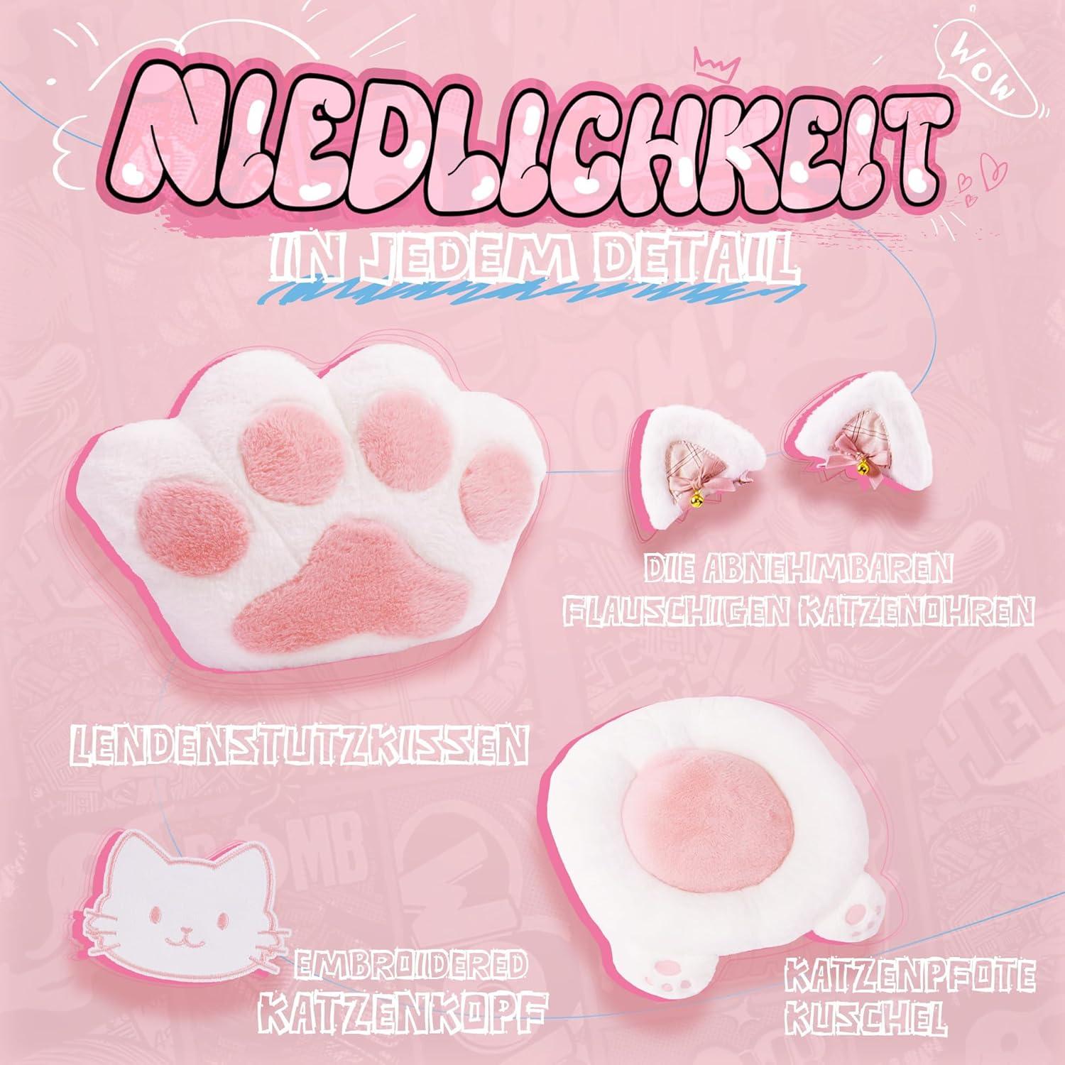 MEENICE Gaming Stuhl Pink mit Katzenpfote und