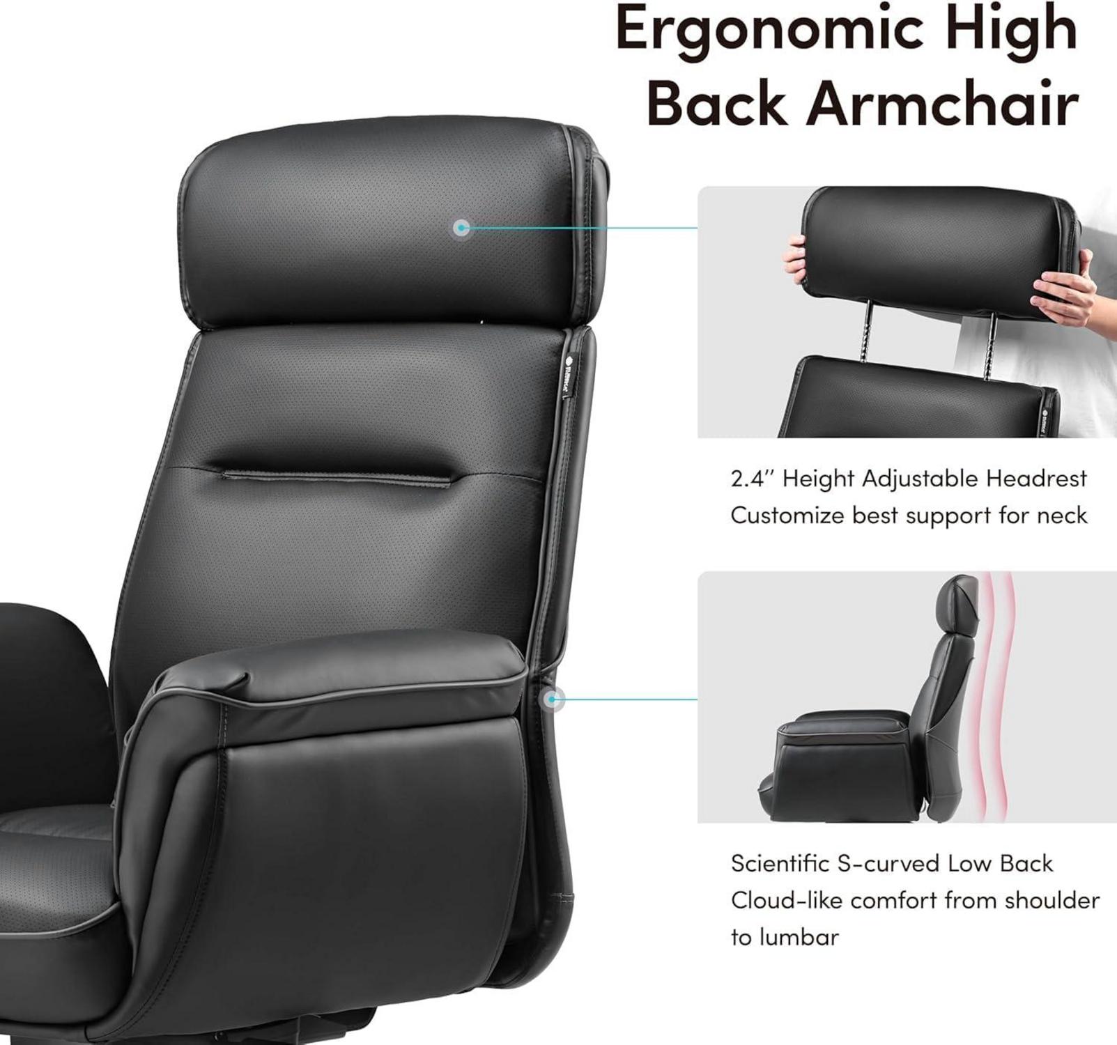 EUREKA ERGONOMIC Bürostuhl Drehstuhl 130° Neigung Höhenverstellbar Schwarz