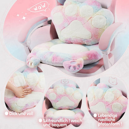 Gaming Stuhl mit Katzenpfote Lendenkissen, Velour