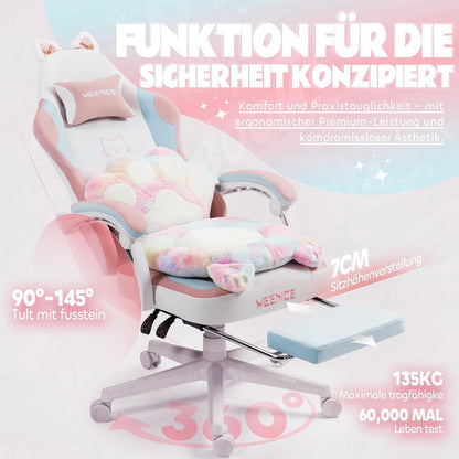 Gaming Stuhl mit Katzenpfote Lendenkissen, Velour