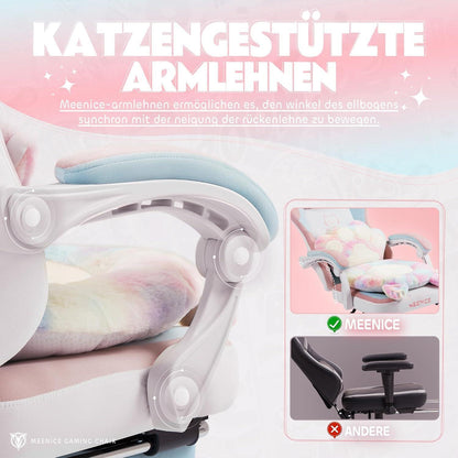 Gaming Stuhl mit Katzenpfote Lendenkissen, Velour