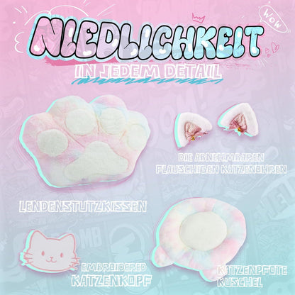 Gaming Stuhl mit Katzenpfote Lendenkissen, Velour