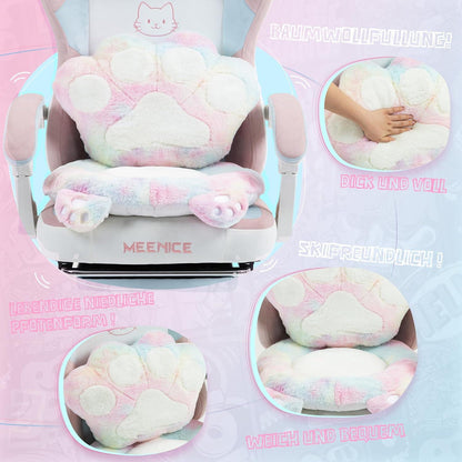 Cute Gaming Stuhl mit Katzenpfote Lendenkissen und Katzenohren, Velour