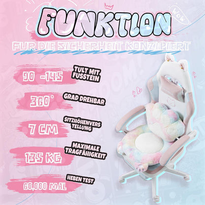 MEENICE Ergonomischer Gaming-Stuhl mit Katzenmotiv und Fußstütze