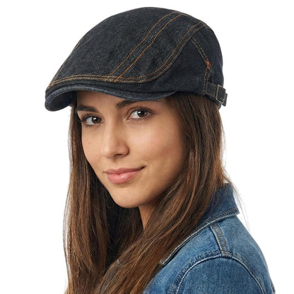 Jeans Schiebermütze Herren Damen - Verstellbare Flatcap Newsboy Cap