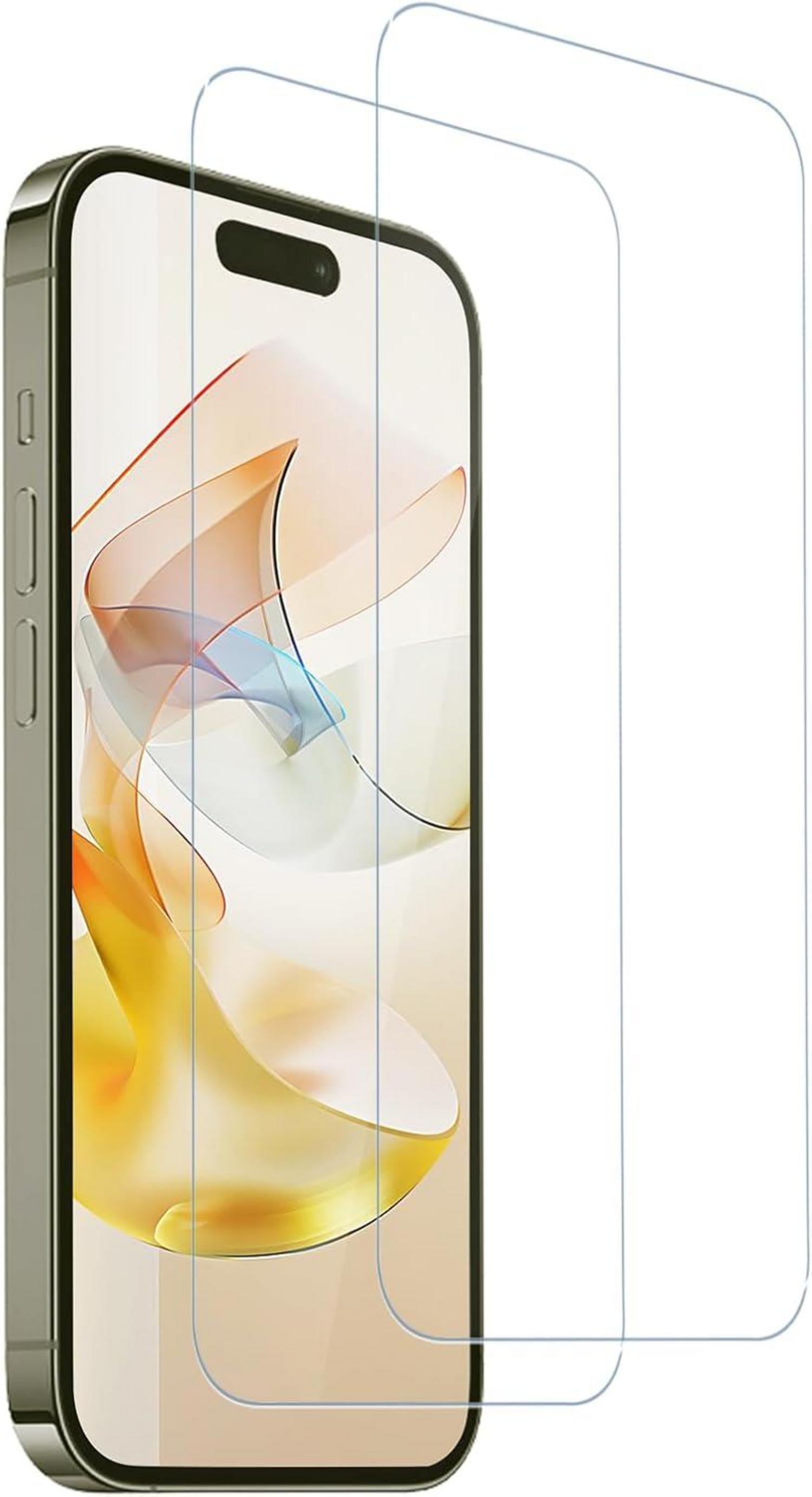Panzerglas Displayschutz für iPhone 15 Pro, 2er Pack
