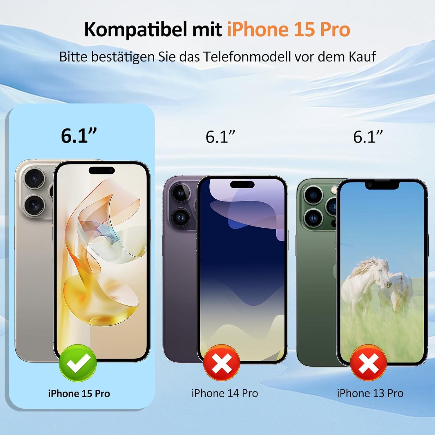 Agedate Panzerglas iPhone 15 Pro Schutzfolie 9H Härte 2