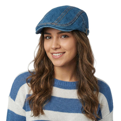 Herren Denim Flatcap - Verstellbare Schiebermütze in Hellblau