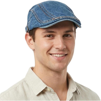 Herren Denim Flatcap - Verstellbare Schiebermütze in Hellblau