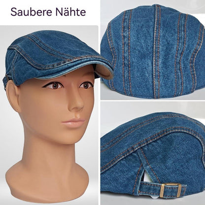 Herren Denim Flatcap - Verstellbare Schiebermütze in Hellblau