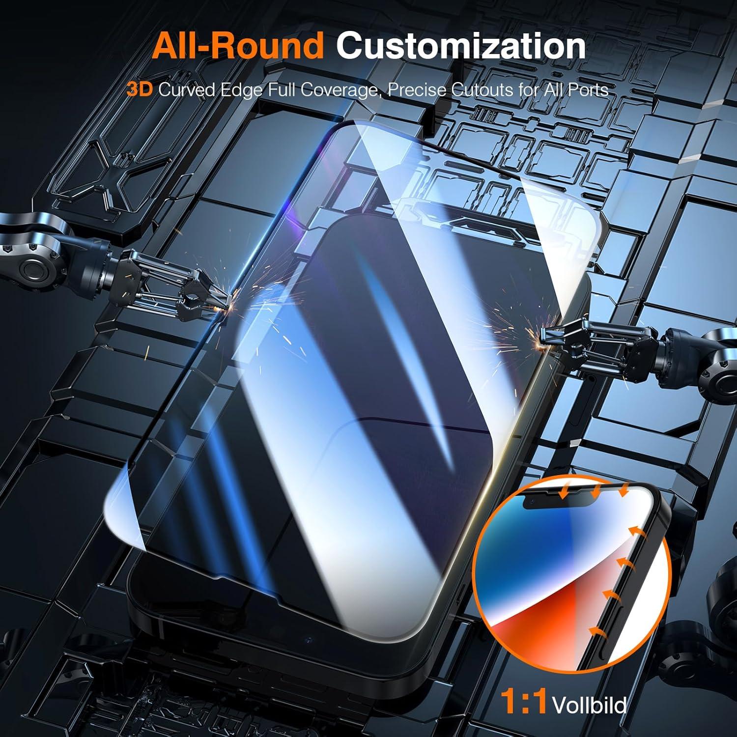Panzer Schutzglas iPhone 13/13 Pro 14, 2er Pack Transparent Schutzfolie