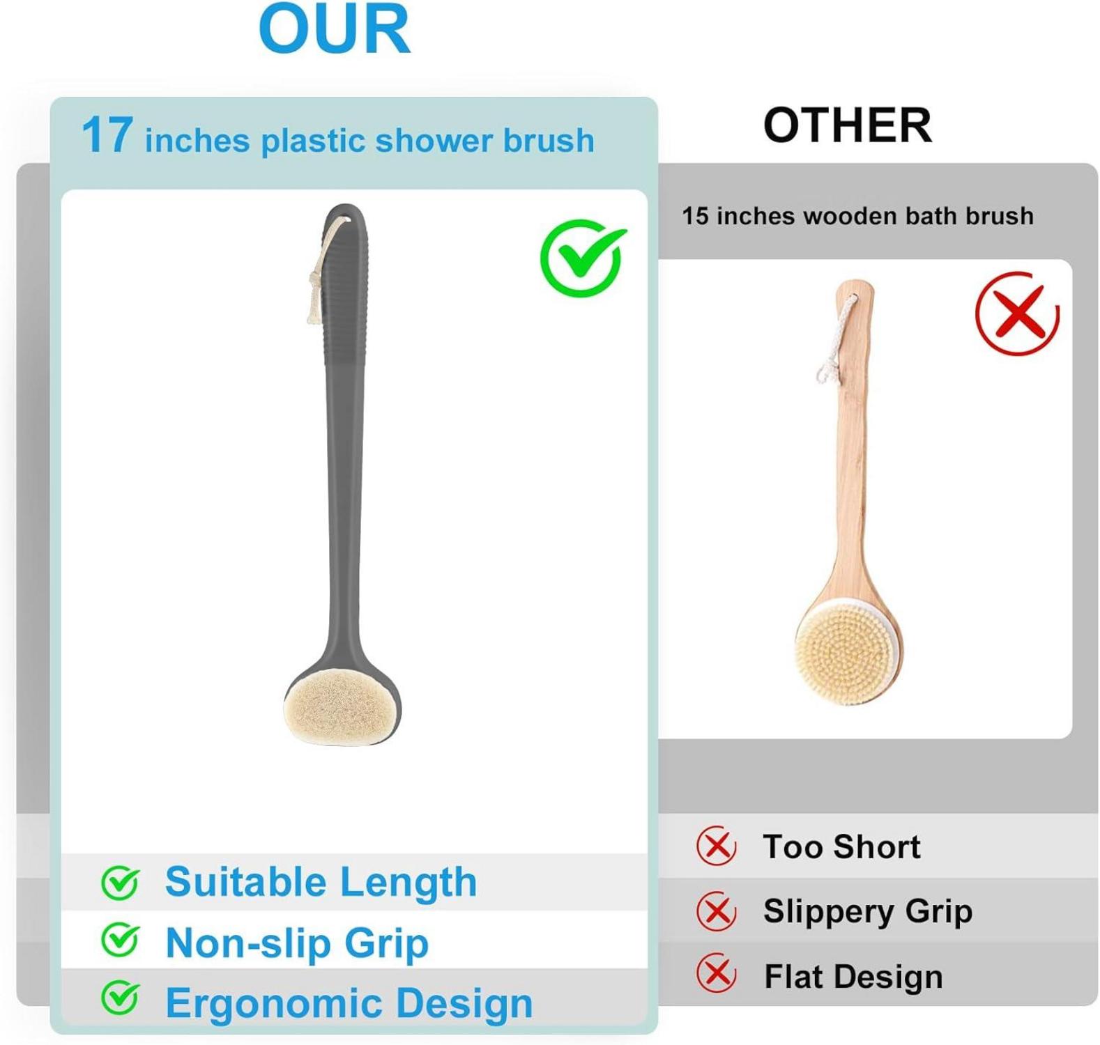 Rückenbürste 43 cm Anti-Rutsch-Griff Nass-Trockenbürste Grau