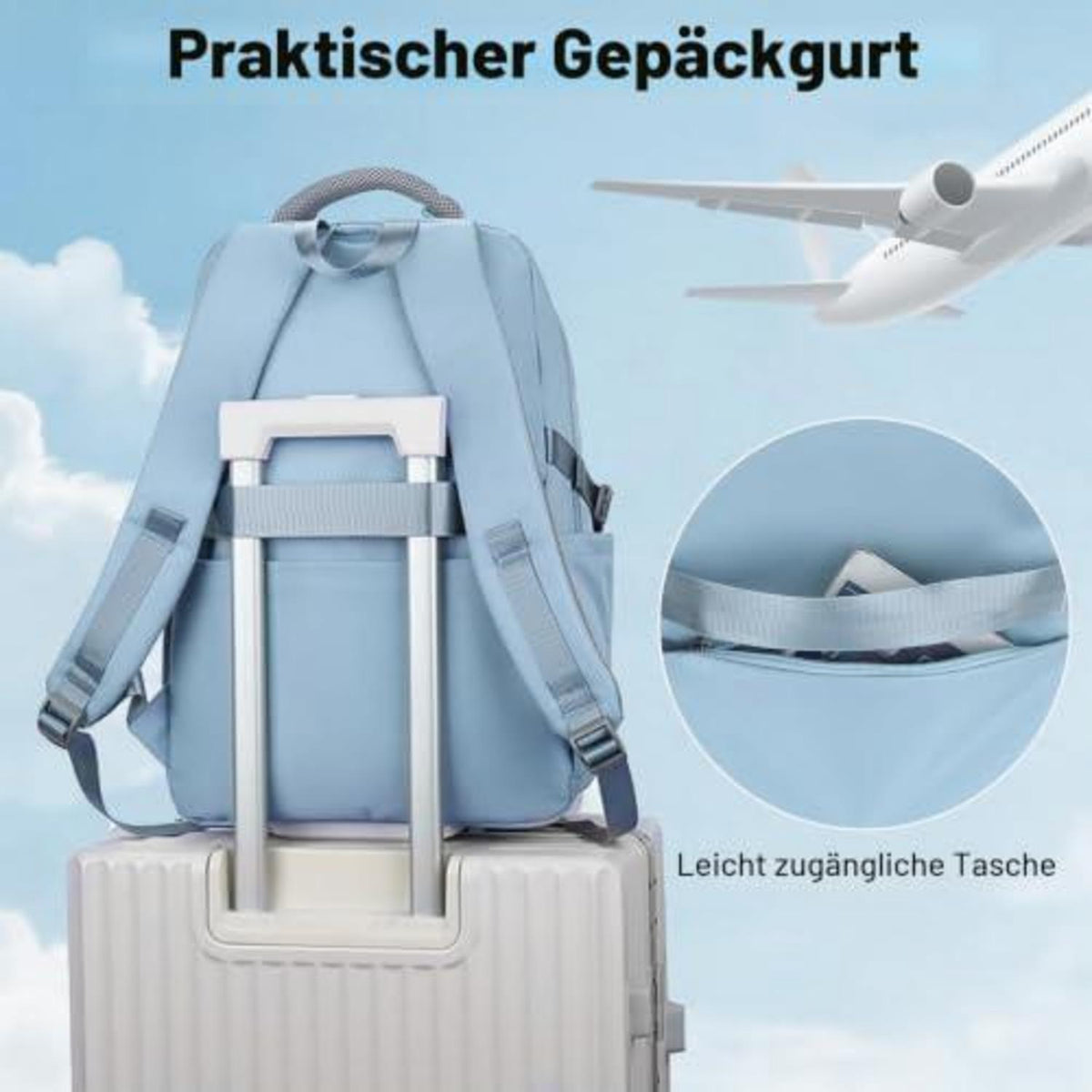 Laptop Rucksack Damen 15.6 Zoll – Babyblau, Schulrucksack Teenager
