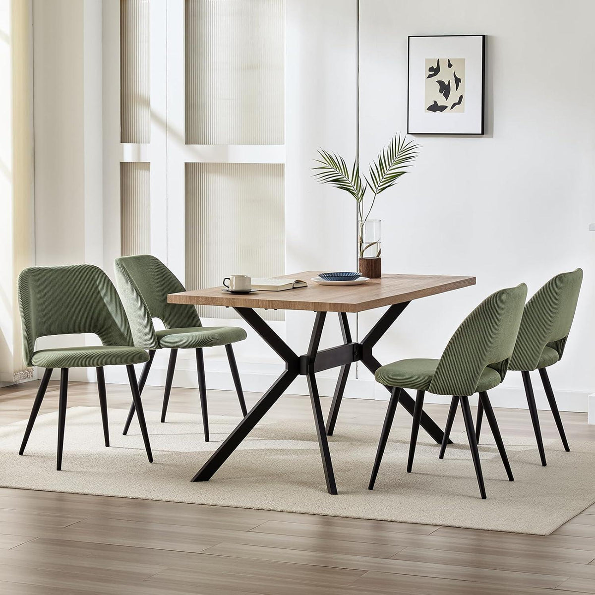 Esszimmerstühle 4er Set Kordsamt Gepolstert Grün
