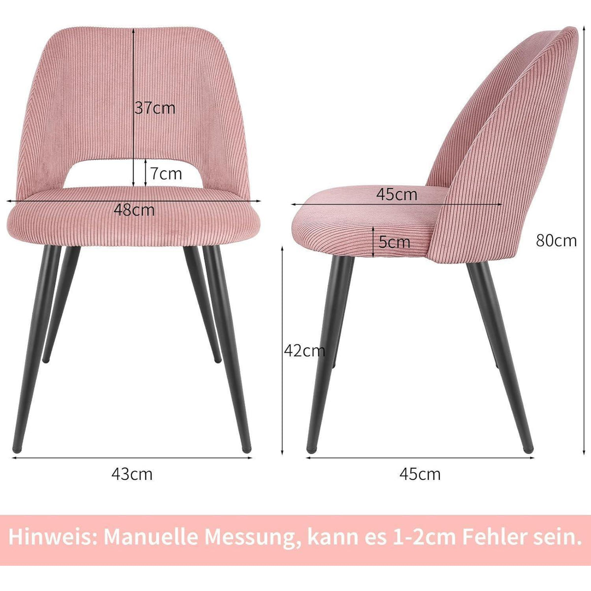 Esszimmerstühle 4er Set Rosa, Kordsamt & Metallbeine