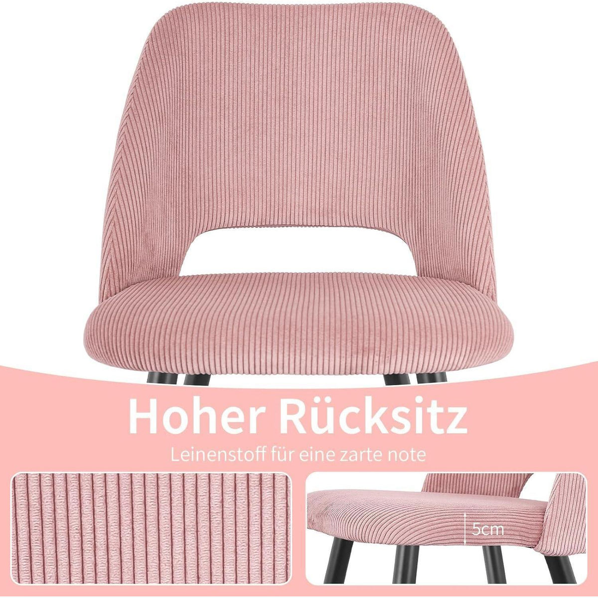 Esszimmerstühle 4er Set Rosa, Kordsamt & Metallbeine