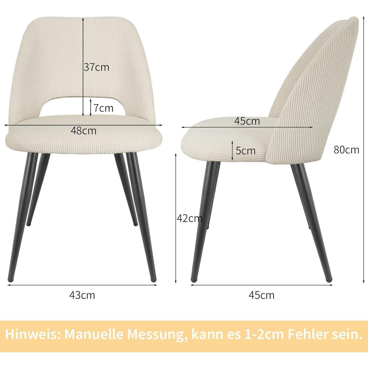 Esszimmerstühle 8er Set, Beige Kordsamt, Ergonomisch & Robust