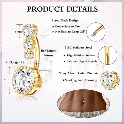 Bauchnabelpiercing Set 9stk Gold Silber CZ Opal Perle 14G