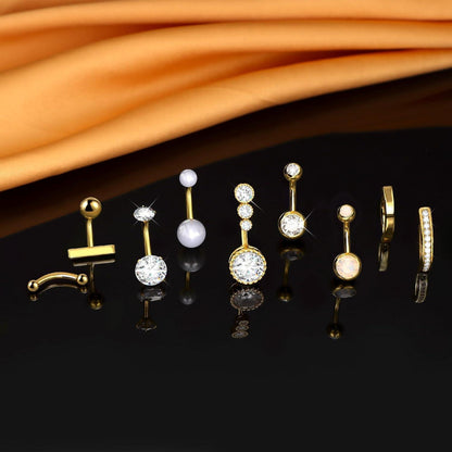 Bauchnabelpiercing Set 9stk Gold Silber CZ Opal Perle 14G Stablänge