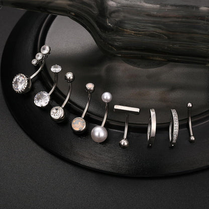 Bauchnabelpiercing Set Gold/Silber 316L-Edelstahl 14G Opal CZ Perle 10/12mm