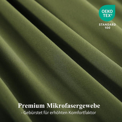 Bettwäsche-Set 135x200 4tlg. Olivgrün/Beige Wendebettwäsche Mikrofaser