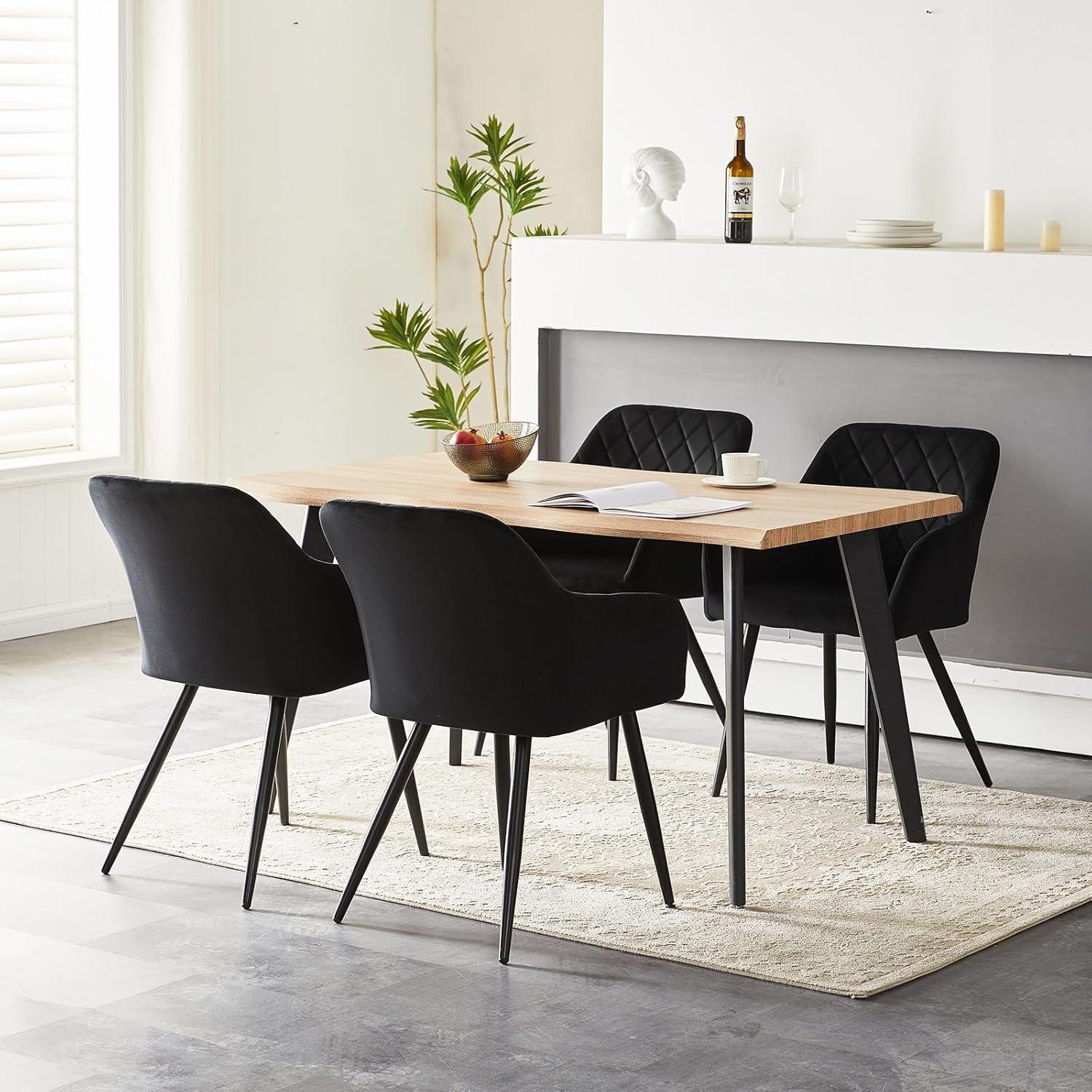 CLIPOP Esszimmerstühle 6er Set Samt Schwarz Armlehne