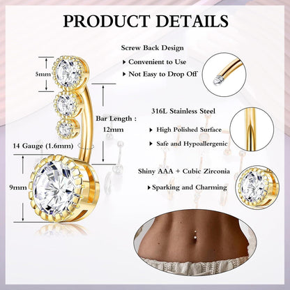 Bauchnabelpiercing Set 9stk Gold Silber Opal Perle CZ 14G