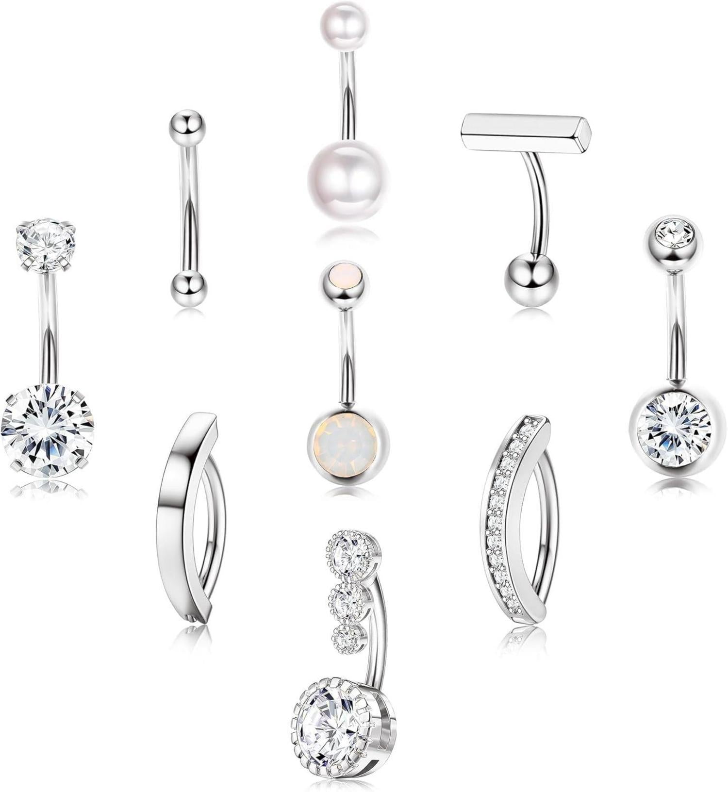 Bauchnabelpiercing Set 9stk Chirurgenstahl Hypoallergen Opal CZ Perle