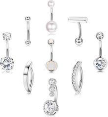 Bauchnabelpiercing Set 9stk Chirurgenstahl Hypoallergen Opal CZ Perle