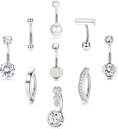 Bauchnabelpiercing Set 9stk Chirurgenstahl Hypoallergen Opal CZ Perle