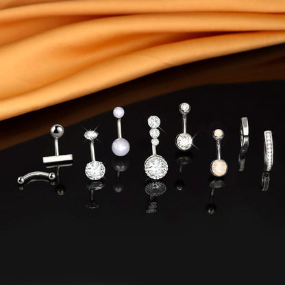 Bauchnabelpiercing Set 9stk Chirurgenstahl Hypoallergen Opal CZ Perle