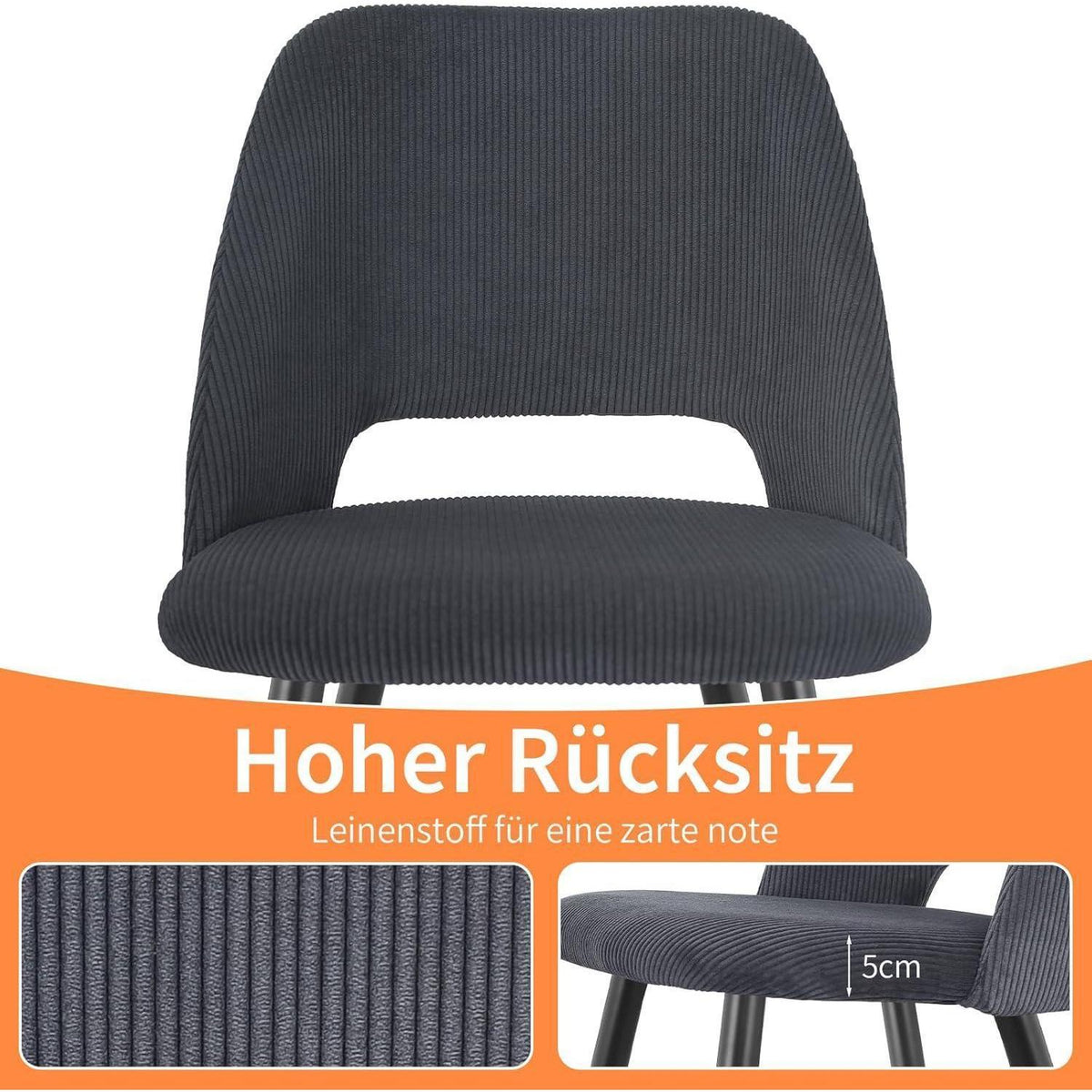 Esszimmerstühle 2er Set Schwarz, Kordsamt Gepolstert