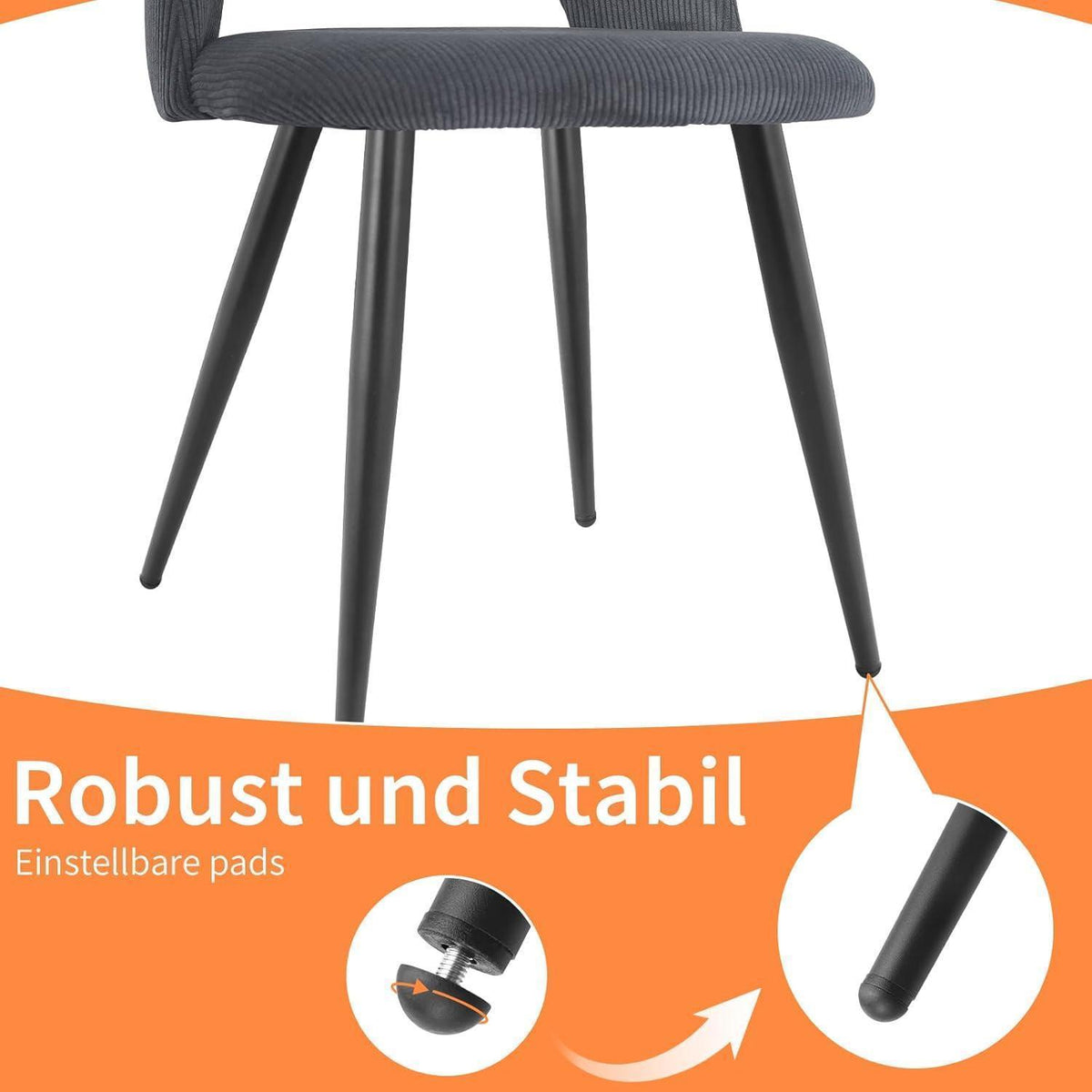 Esszimmerstühle 2er Set Schwarz, Kordsamt Gepolstert