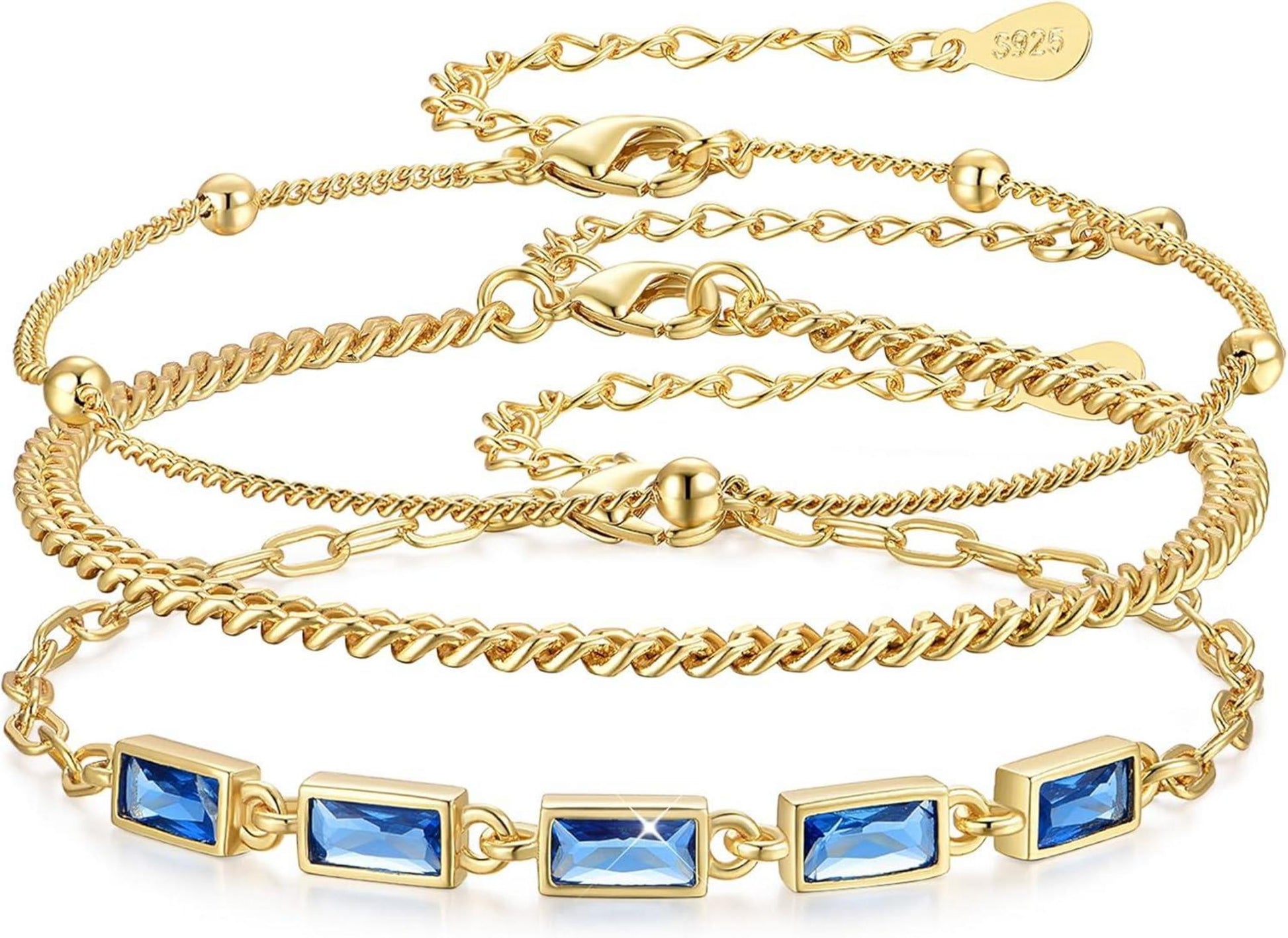 3 Stück Armband Set Zirkonia 14 Karat Vergoldet Kubanische