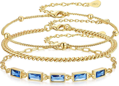 3 Stück Armband Set Zirkonia 14 Karat Vergoldet Kubanische