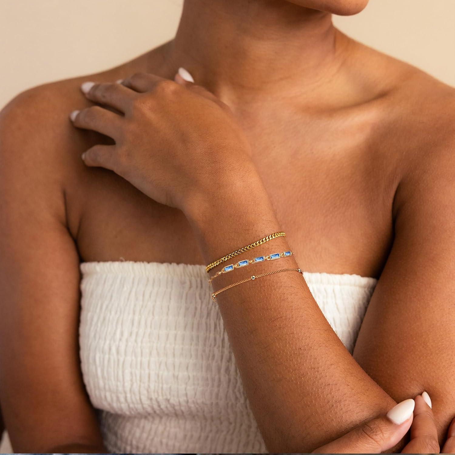GEMAURA 3 Stück Damen Armband Gold Silber 925 Zirkonia Set