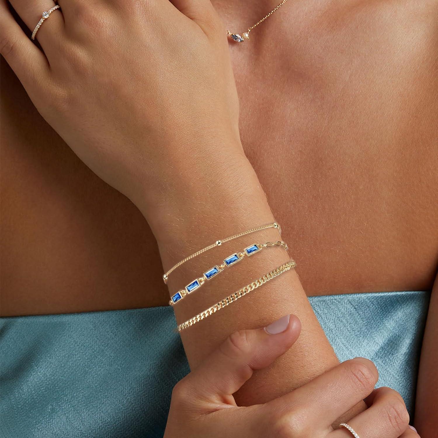 3 Stück Armband Set Zirkonia 14 Karat Vergoldet Kubanische