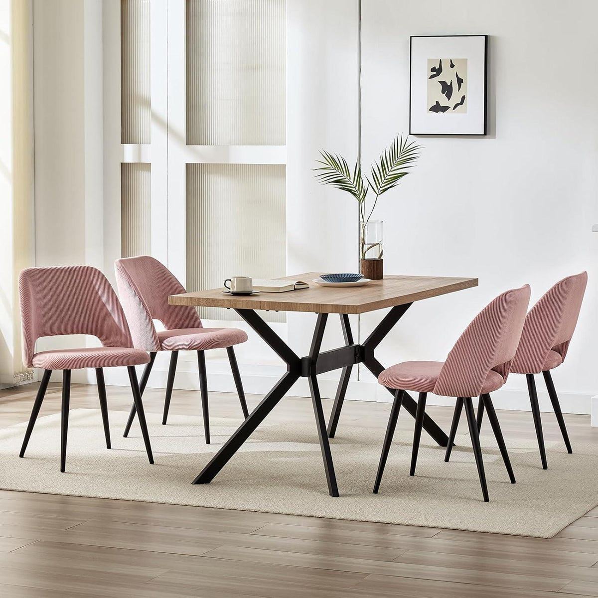 Esszimmerstühle 6er Set Rosa, Kordsamt & Metallbeine