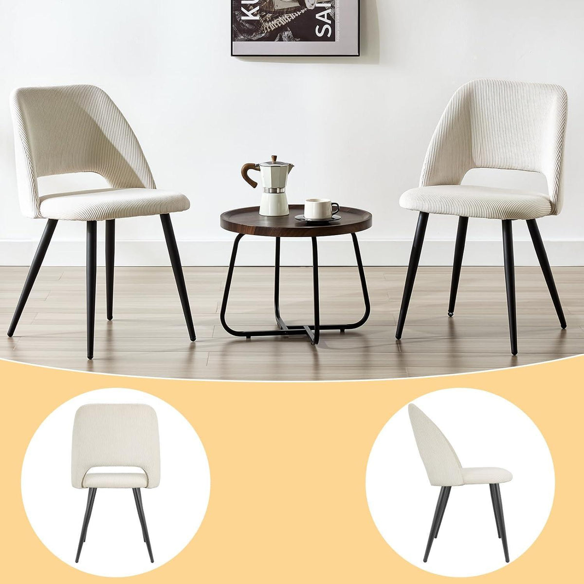 Esszimmerstühle 2er Set, Beige Kordsamt, Ergonomisch & Robust