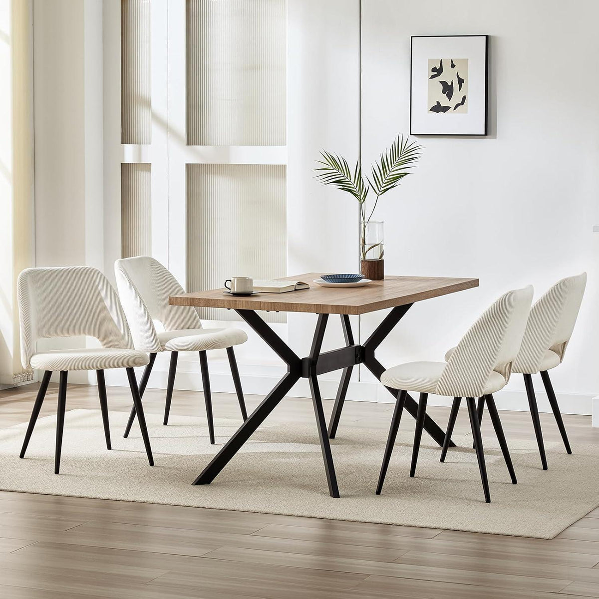 Esszimmerstühle 2er Set, Beige Kordsamt, Ergonomisch & Robust