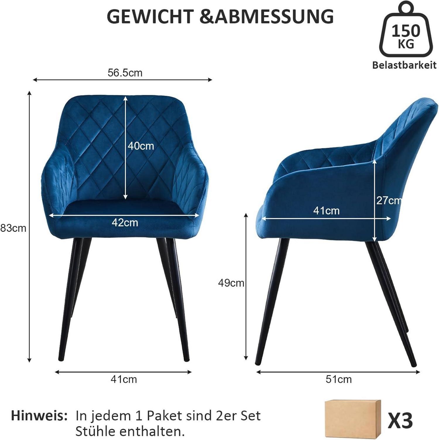 Esszimmerstühle 6er Set Samt Bezug Armlehne Metallbeine