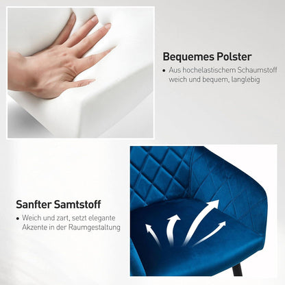 Esszimmerstühle 6er Set Samt Bezug Armlehne Metallbeine Blau