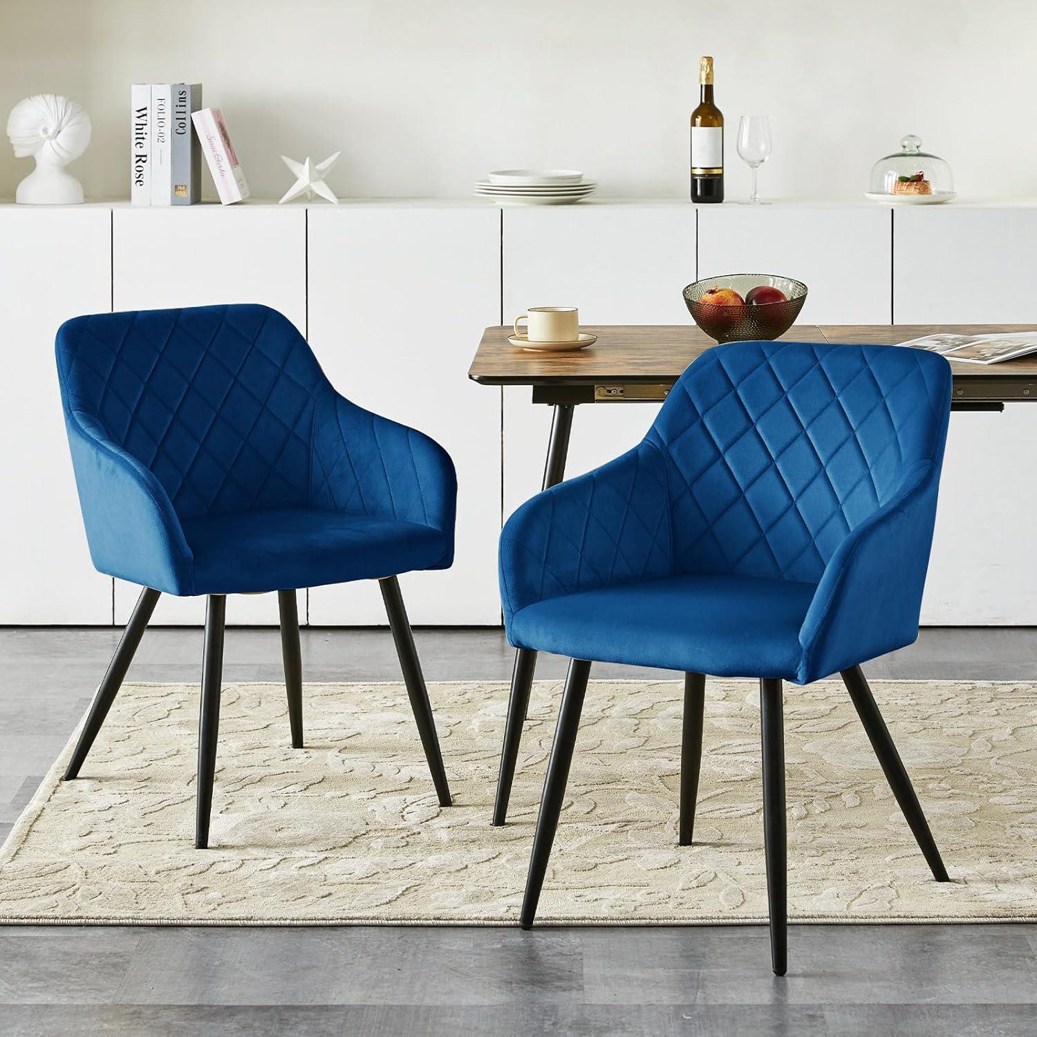 CLIPOP Esszimmerstühle 6er Set Samt Blau Armlehne Polstersessel