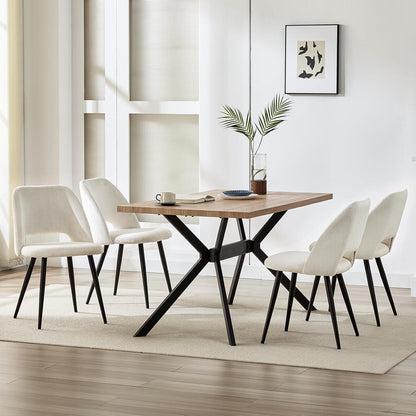 Esszimmerstühle 6er Set Kordsamt Gepolstert Beige