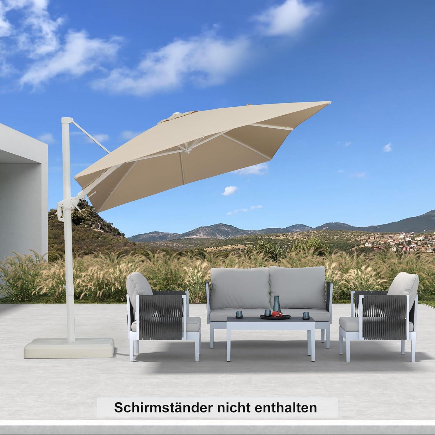 PURPLE LEAF Sonnenschirm 350x250 cm Twist Kurbel Weiß Alu