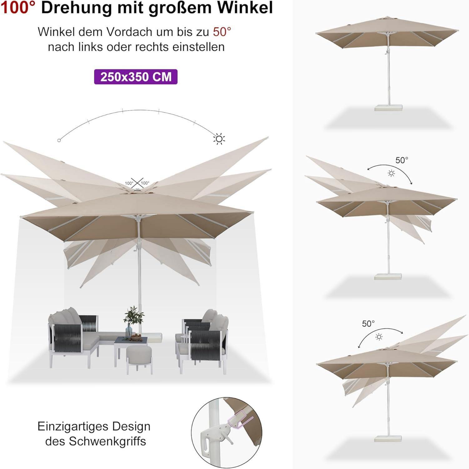 Sonnenschirm Rechteckig Twist Kurbel Gartenschirm Groß Aluminium