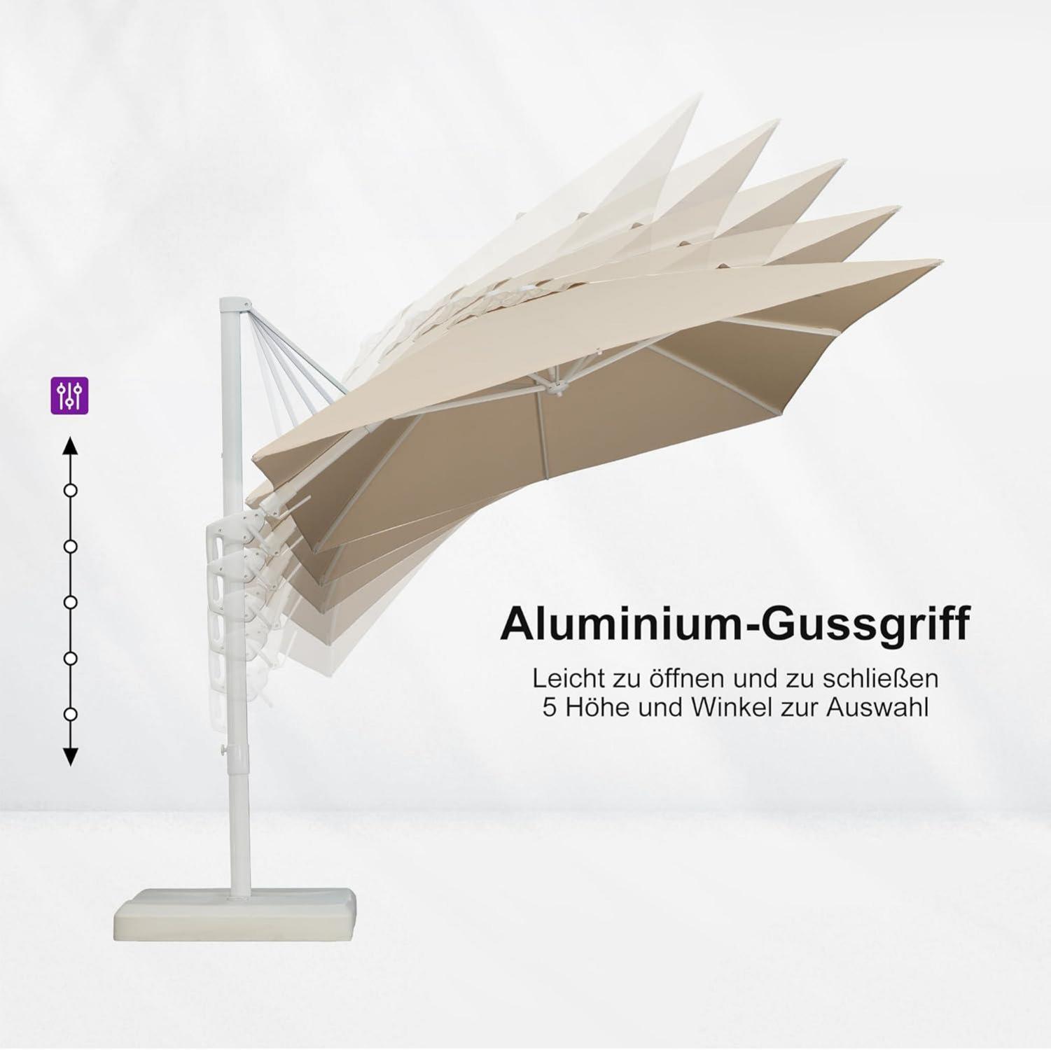 Sonnenschirm 350x250cm Rechteckig Twist Kurbel Beige Aluminium