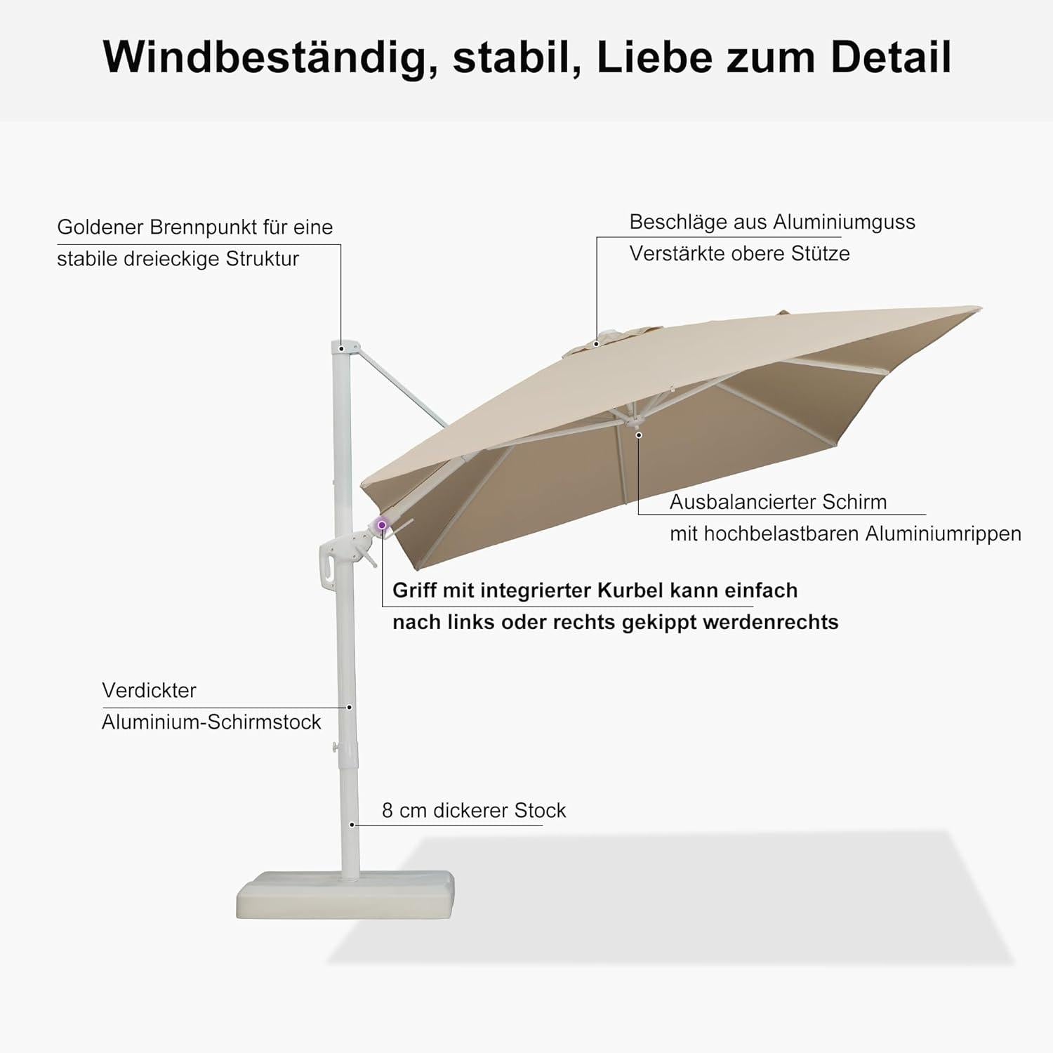 PURPLE LEAF Sonnenschirm 350x250 cm Twist Ampelschirm Beige