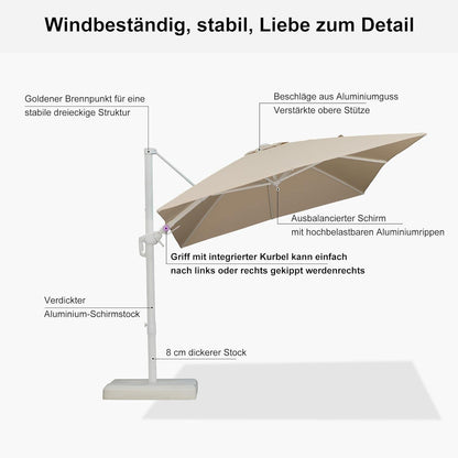 PURPLE LEAF Sonnenschirm 350x250 cm Twist Ampelschirm Beige