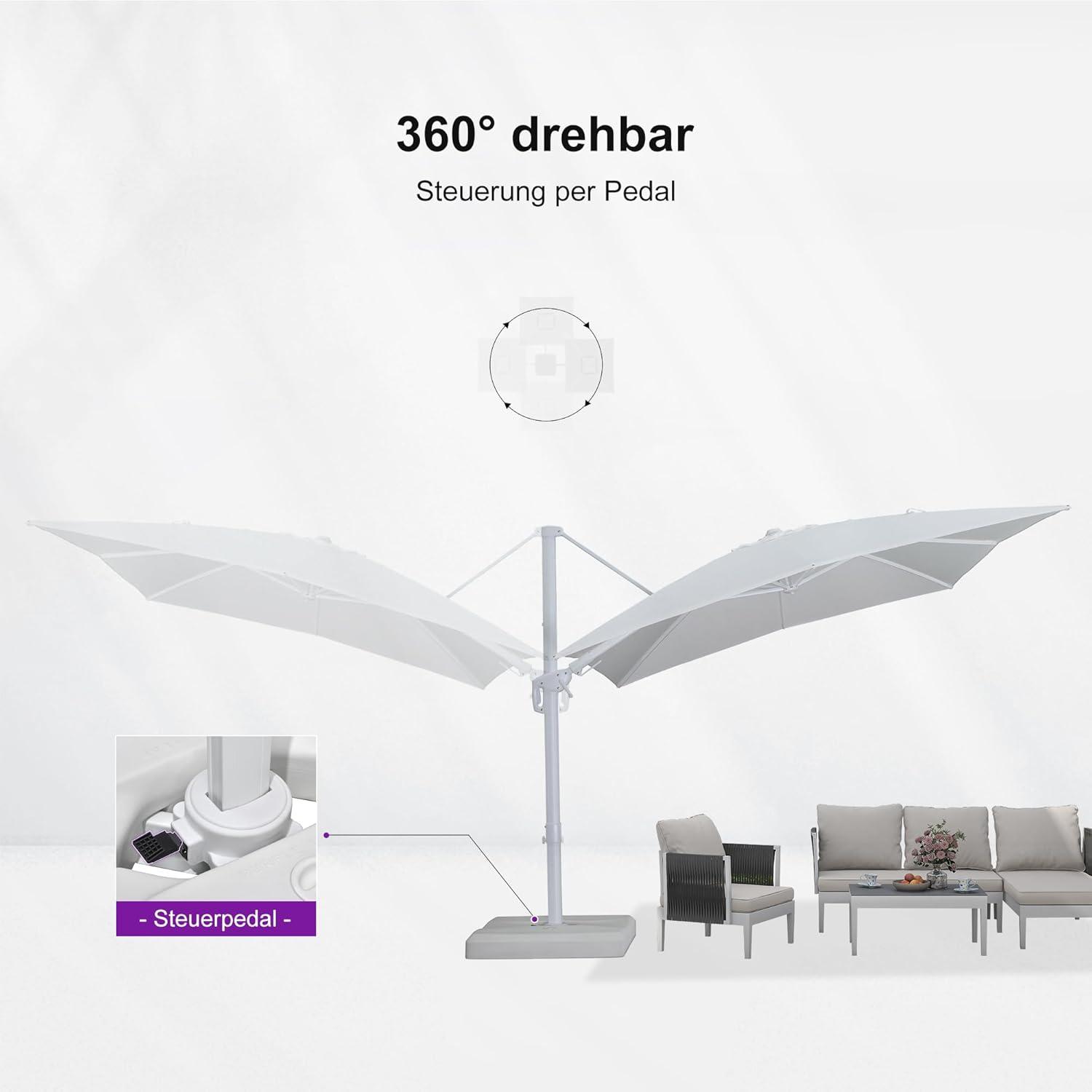 Sonnenschirm 360x270cm Rechteckig Twist Ampelschirm mit Kurbel Alu